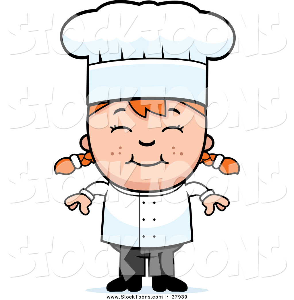 1024x1044 Stock Cartoon Of A Happy Red Haired White Chef Girl Smiling By