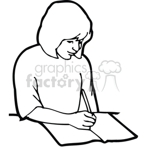 300x300 Royalty Free Black And White Outline Of A Girl Taking Notes 382848