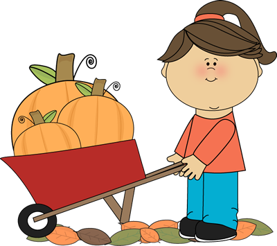 400x355 Girl Pushing Wheelbarrow Full Of Pumpkins Clip Art