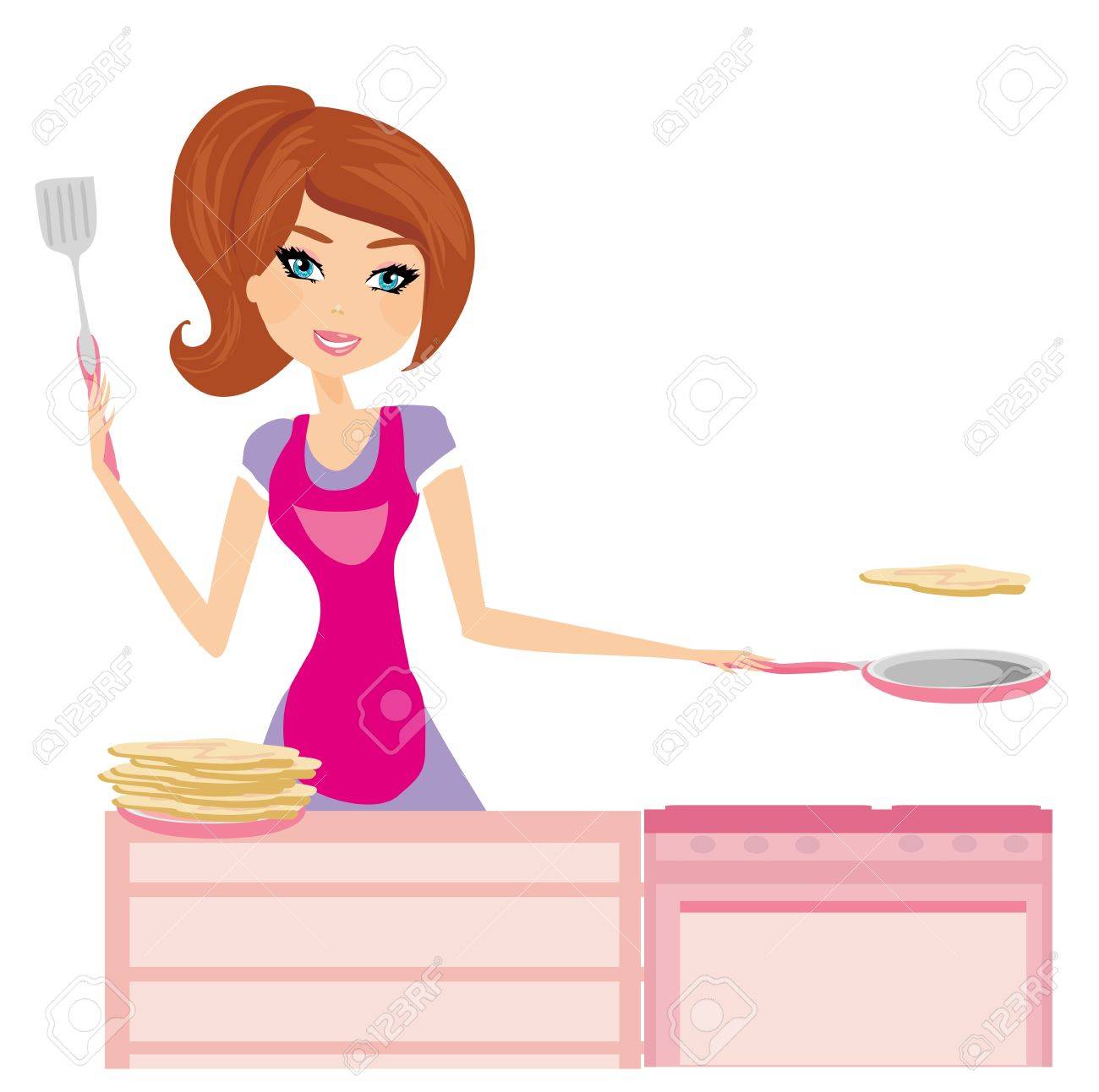 1300x1293 Chef Girl Fries Pancakes On Shrovetide It Is Isolated On A White