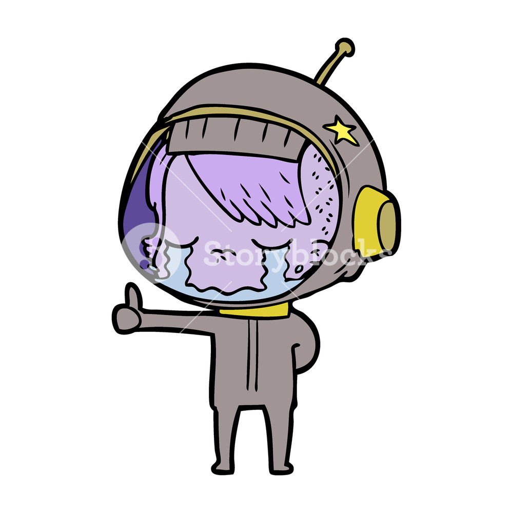 1000x1000 Cartoon Crying Astronaut Girl Making Thumbs Up Sign Royalty Free