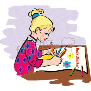 300x300 Royalty Free Little Blond Girl Drawing A Card To Her Mother 145156