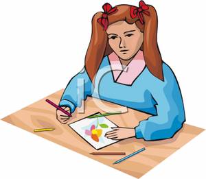 300x261 Girl Drawing A Picture With Colored Pencils