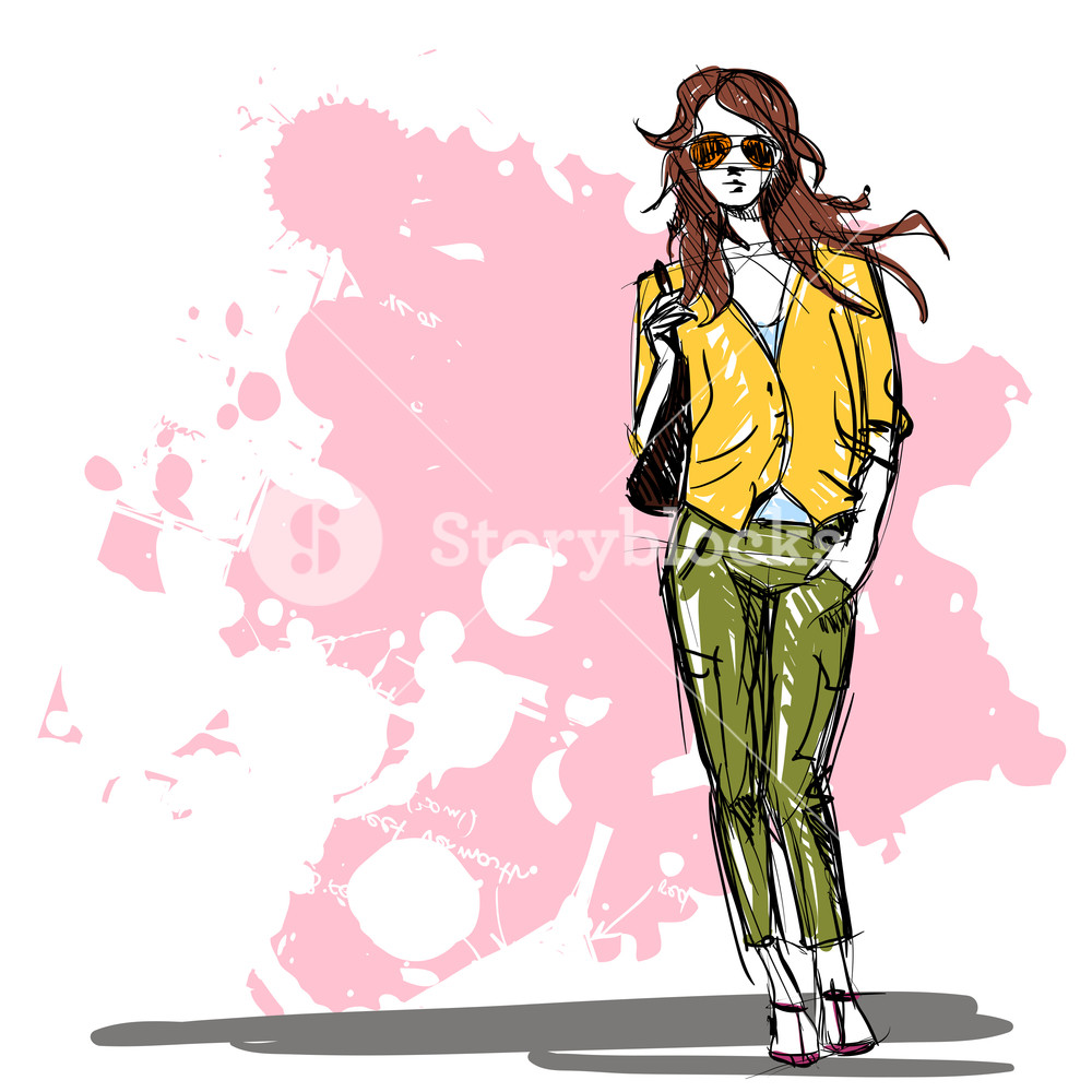 1000x1000 Hand Drawing Of A Pretty Fashion Girl In Sketch Style. Vector
