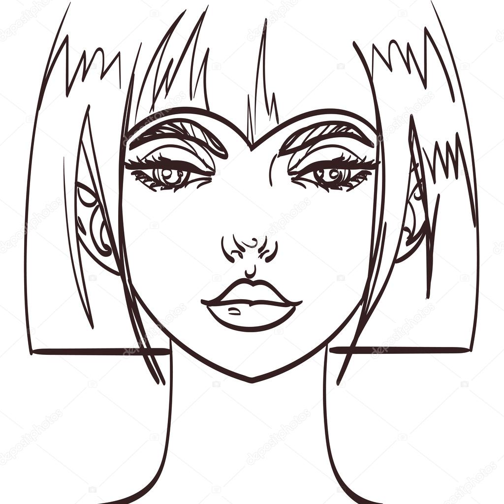 1024x1024 Vector Girl Cute Face Drawing. Isolated Eps 10 Stock Vector