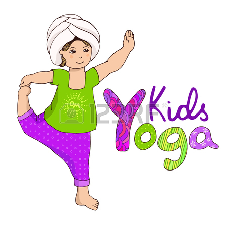 450x450 Kids Yoga. Little Girl Doing Yoga. Hand Draw Girl With Logo Yoga