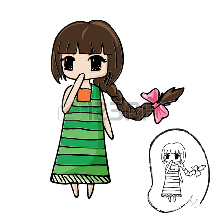 450x450 Cute Girl Cartoon Drawing Sketch Royalty Free Cliparts, Vectors