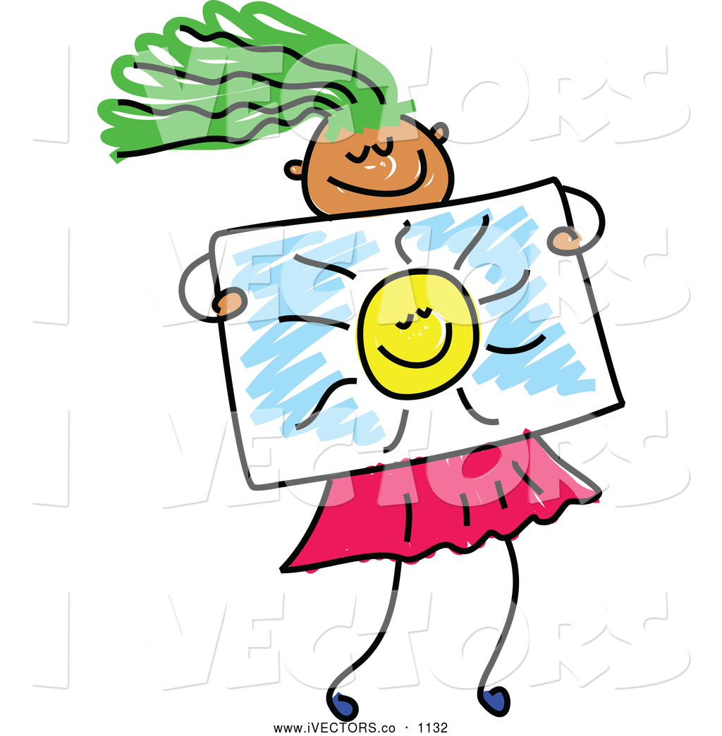 1024x1044 Vector Graphic Of A Green Haired Girl Holding A Sun Drawing By
