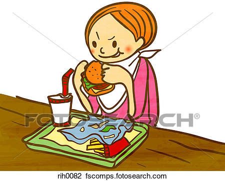 450x363 Clip Art Of Illustration Of A Young Girl Eating A Hamburger
