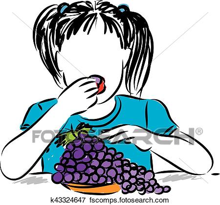450x419 Clip Art Of Pretty Little Girl Eating Grapes Illustration