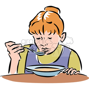 300x300 Royalty Free Girl Eating Soup 159198 Vector Clip Art Image