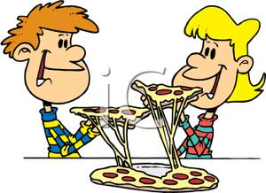 300x218 Art Image A Boy And Girl Eating Pizza