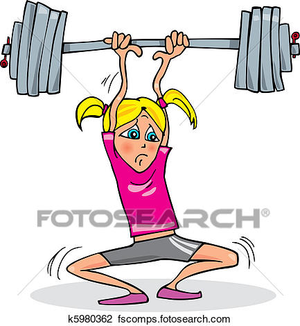 433x470 Clipart Of Girl Lifting Heavy Weight K5980362