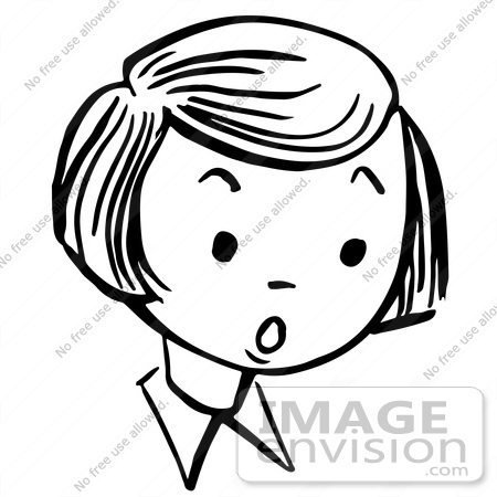 450x450 Clipart Of A Surprised Retro Girl In Black And White