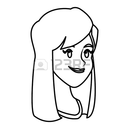 450x450 Face Girl Ponytail Smile Comic Image Outline Vector Illustration