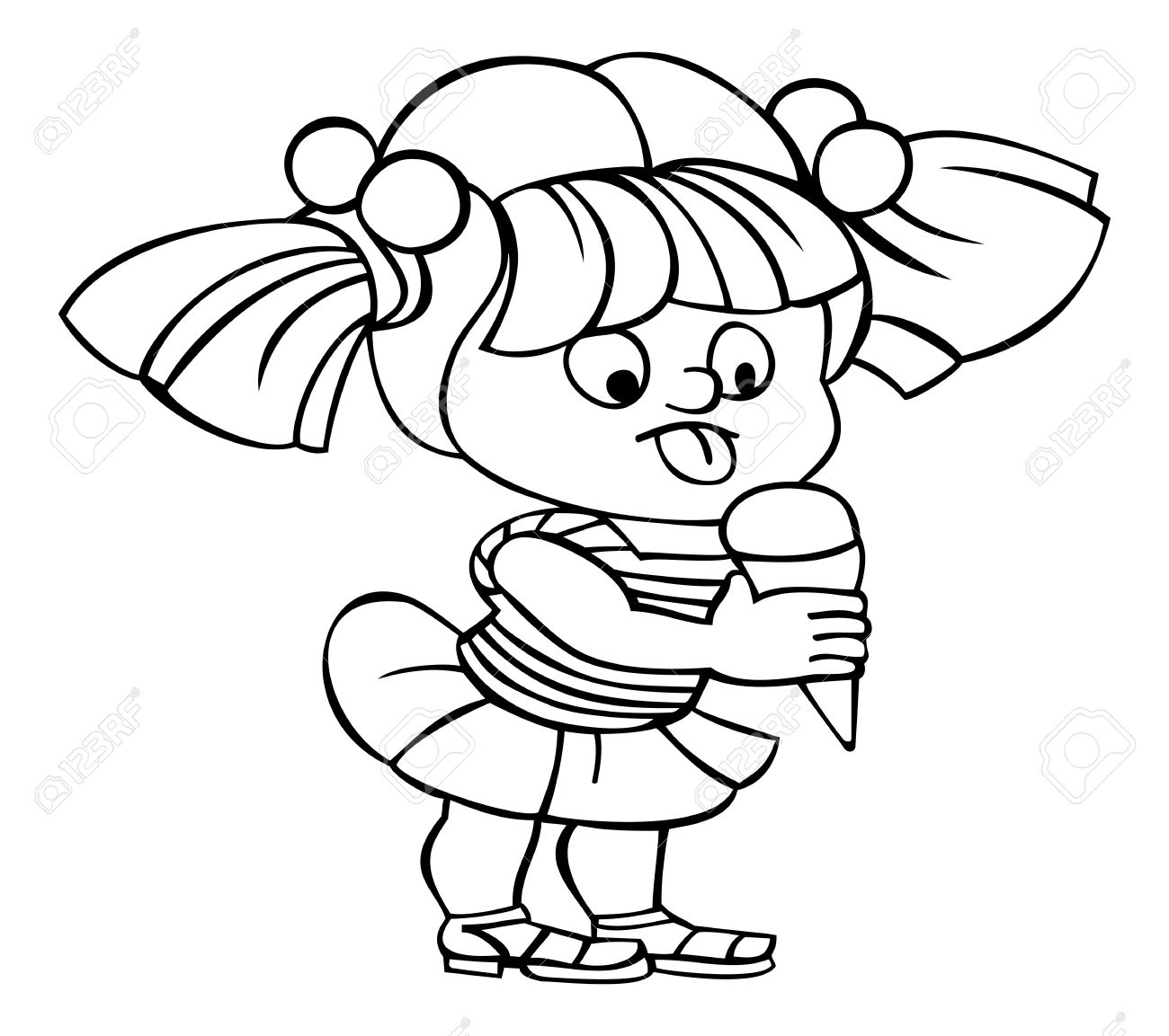 1300x1153 Outline Image Of A Girl Is Eating Ice Cream Royalty Free Cliparts