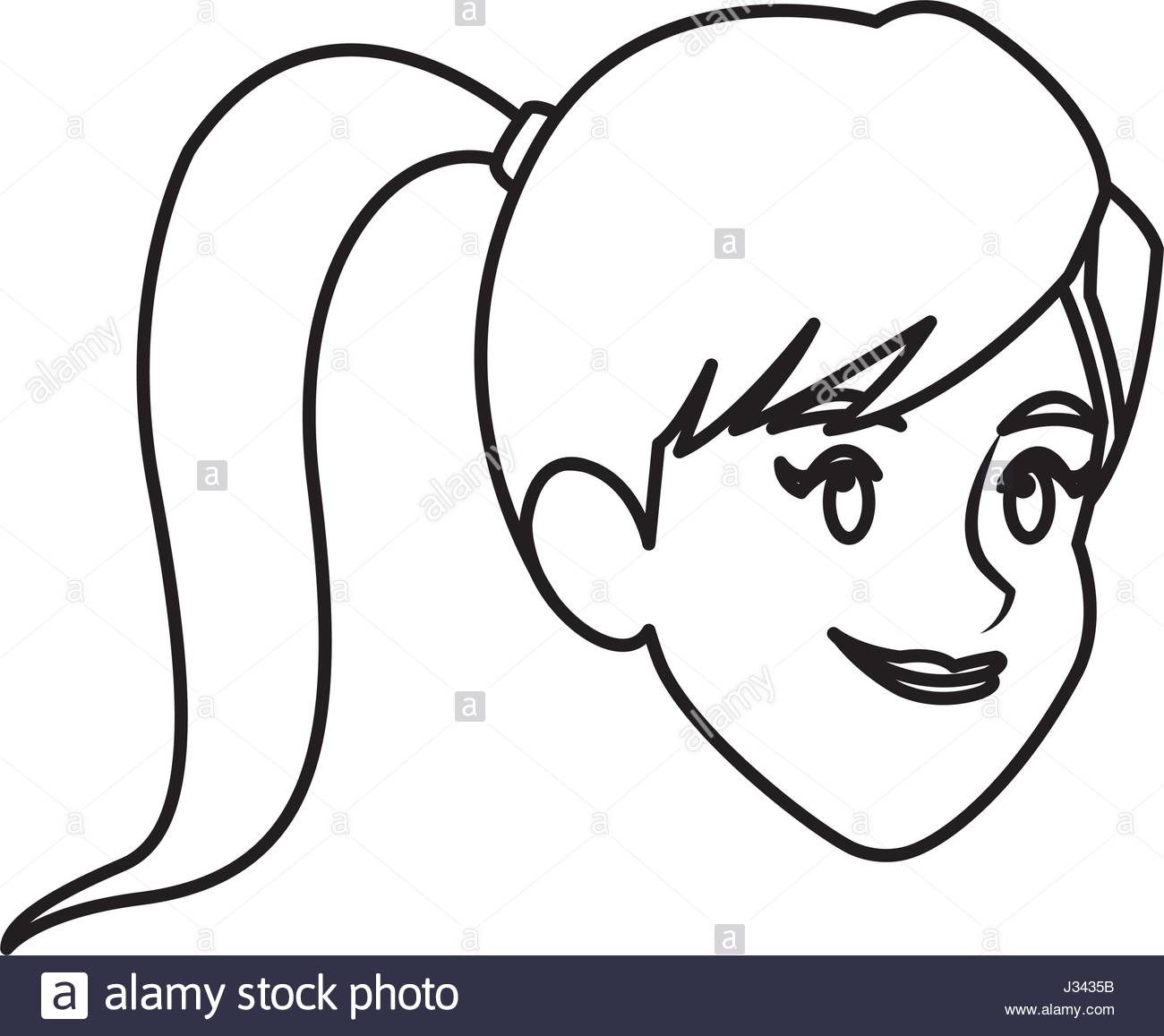 1300x1157 Face Girl Ponytail Smile Comic Image Outline Stock Vector Art