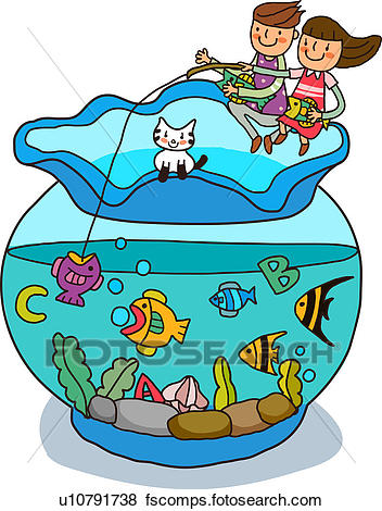352x470 Stock Illustration Of Boy And A Girl Fishing In A Fish Bowl