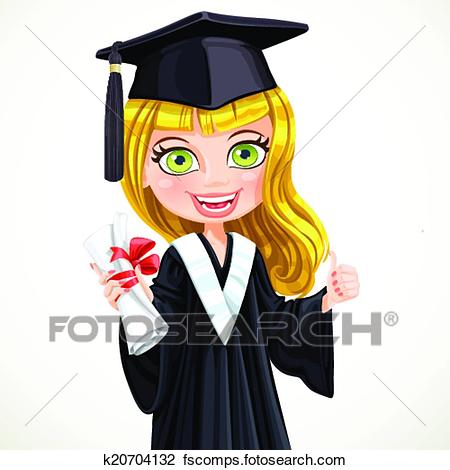 450x470 Clipart Of Blond Girl In Cap And Gown Graduate Holding A Scroll