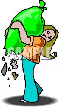199x350 Girl Carrying A Bag Of Trash With A Hole In The Bottom