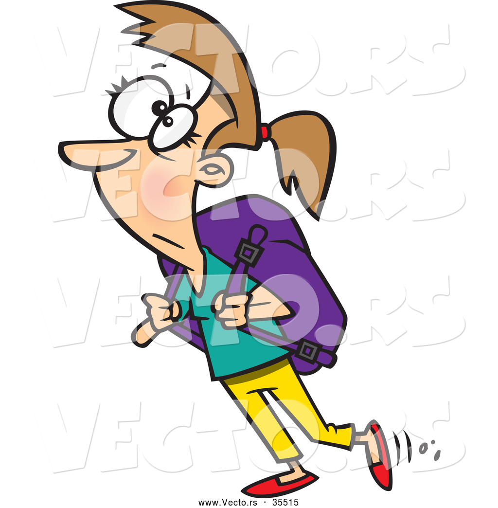 1024x1044 Vector Of A Unhappy Cartoon Girl Carrying A Heavy Backpack By