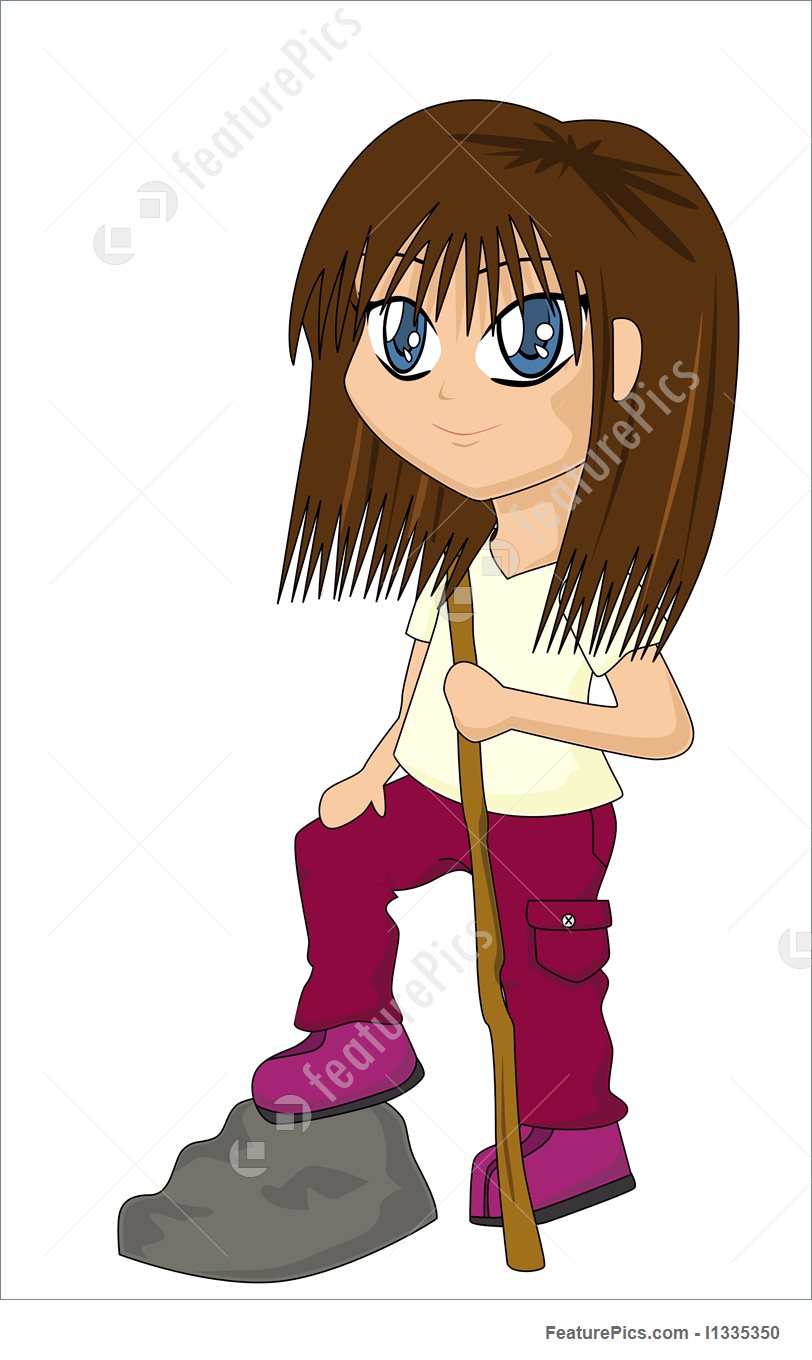 812x1360 Cute Cartoon Girl Hiking Illustration