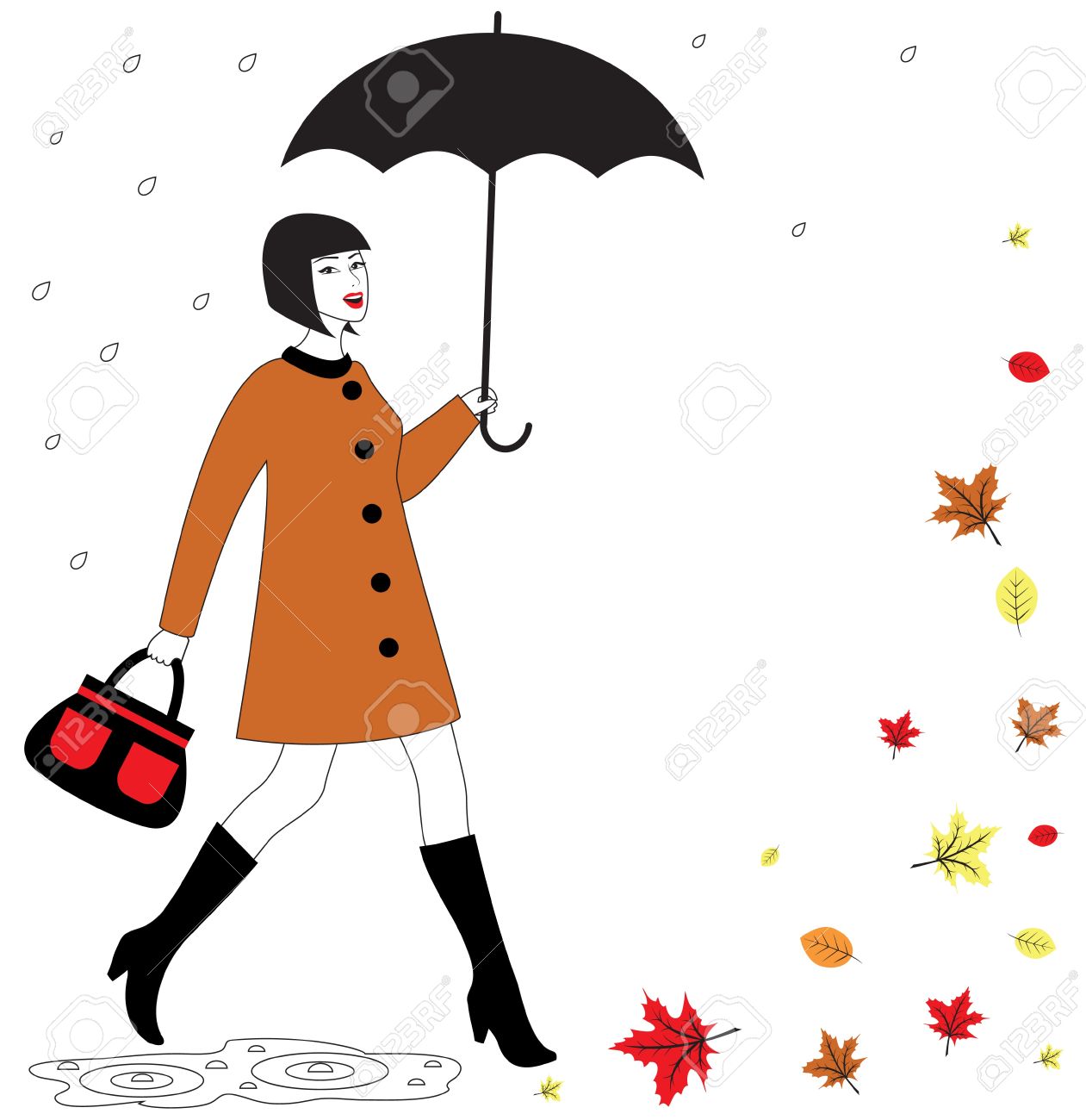 1261x1300 Fashionable Beautiful Happy Woman With Umbrella Walking In