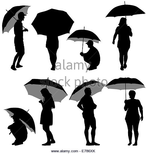 520x540 Illustration Silhouette Girl Holding Umbrella Stock Photos