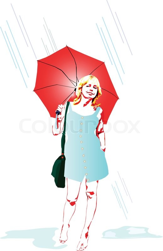 519x800 Drawing Of A Woman Under A Red Umbrella Stock Vector Colourbox