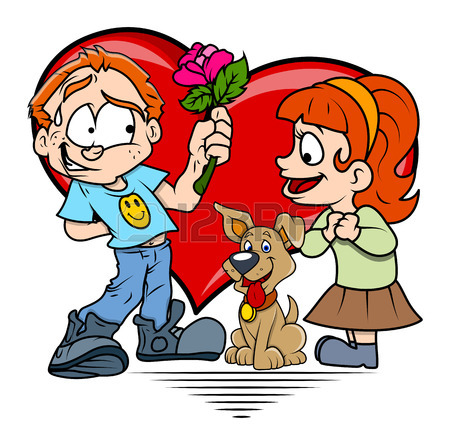 450x445 Cartoon Funny Girl Hugging To Her Boyfriend Royalty Free Cliparts
