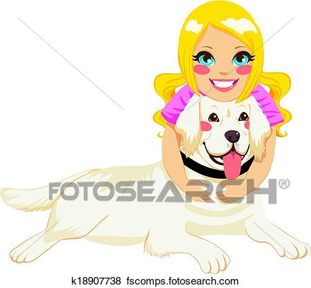 450x417 Clip Art Of Girl Hugging Dog K18907738