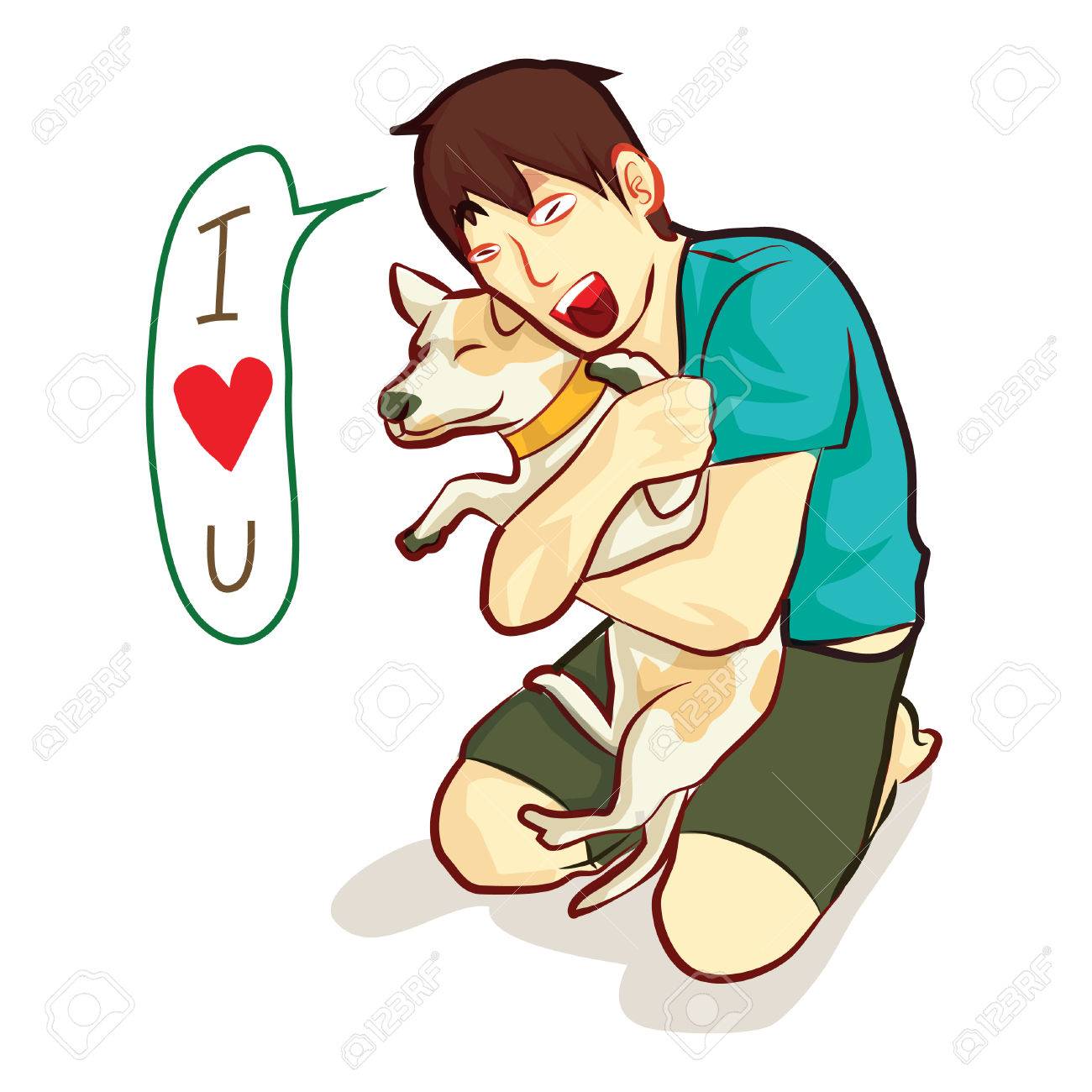 1300x1300 Human Hug Dog With Love Cartoon Vector Royalty Free Cliparts