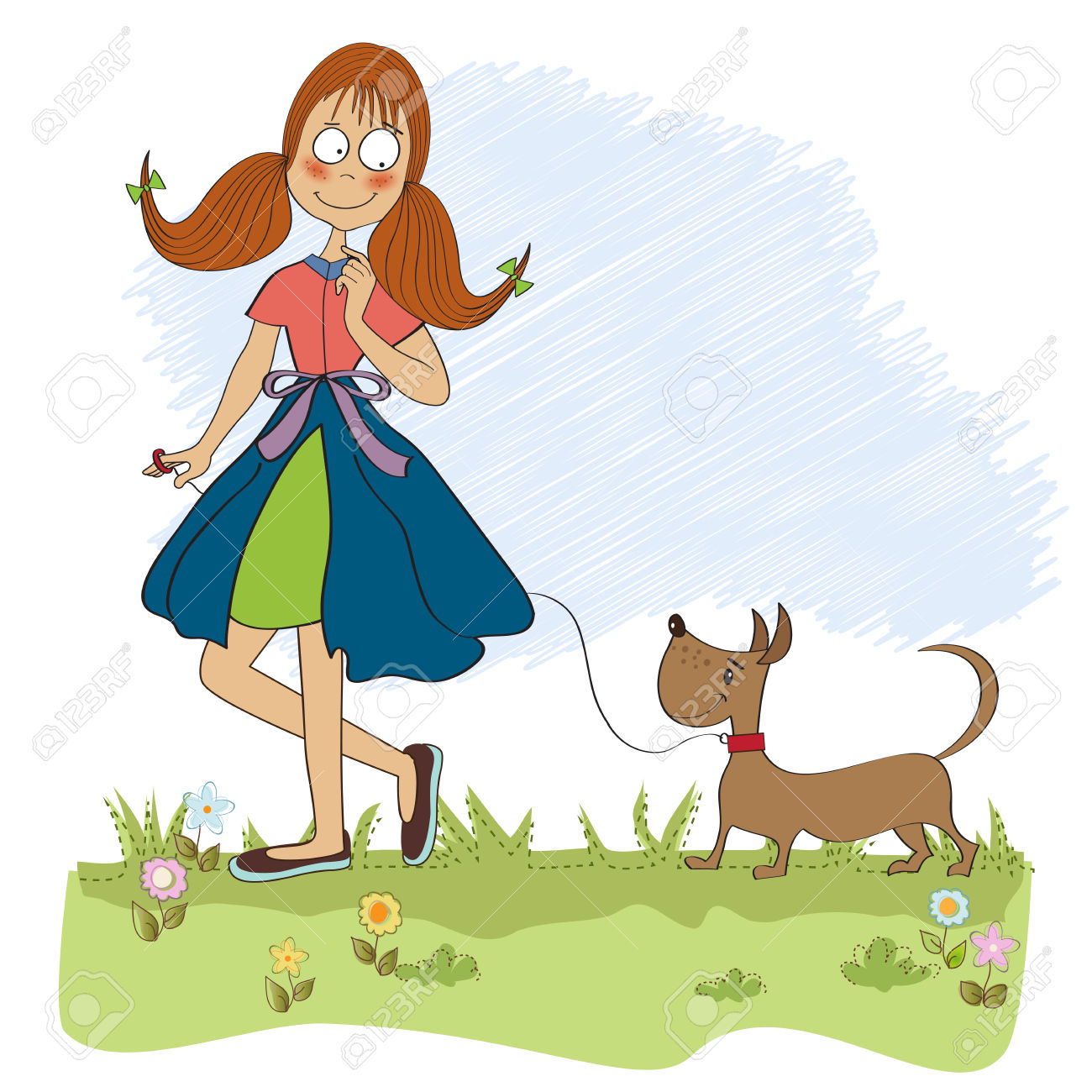 1300x1300 Little Girl And Her Dog Clip Art Cliparts