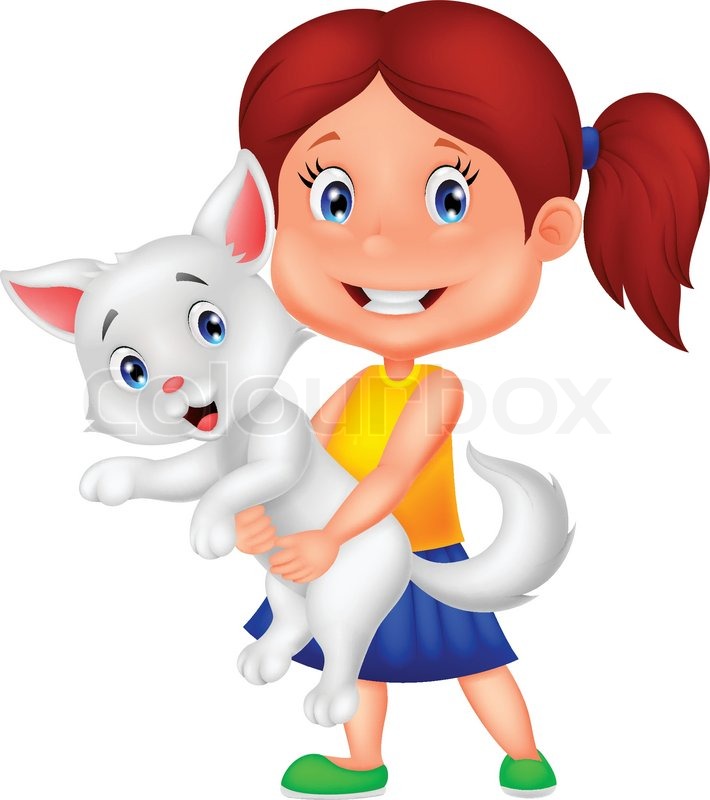 710x800 Vector Illustration Of Happy Cartoon Little Girl Hugging Her Pet