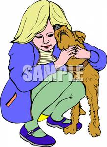 218x300 Young Girl Hugging And Petting A Scruffy Dog