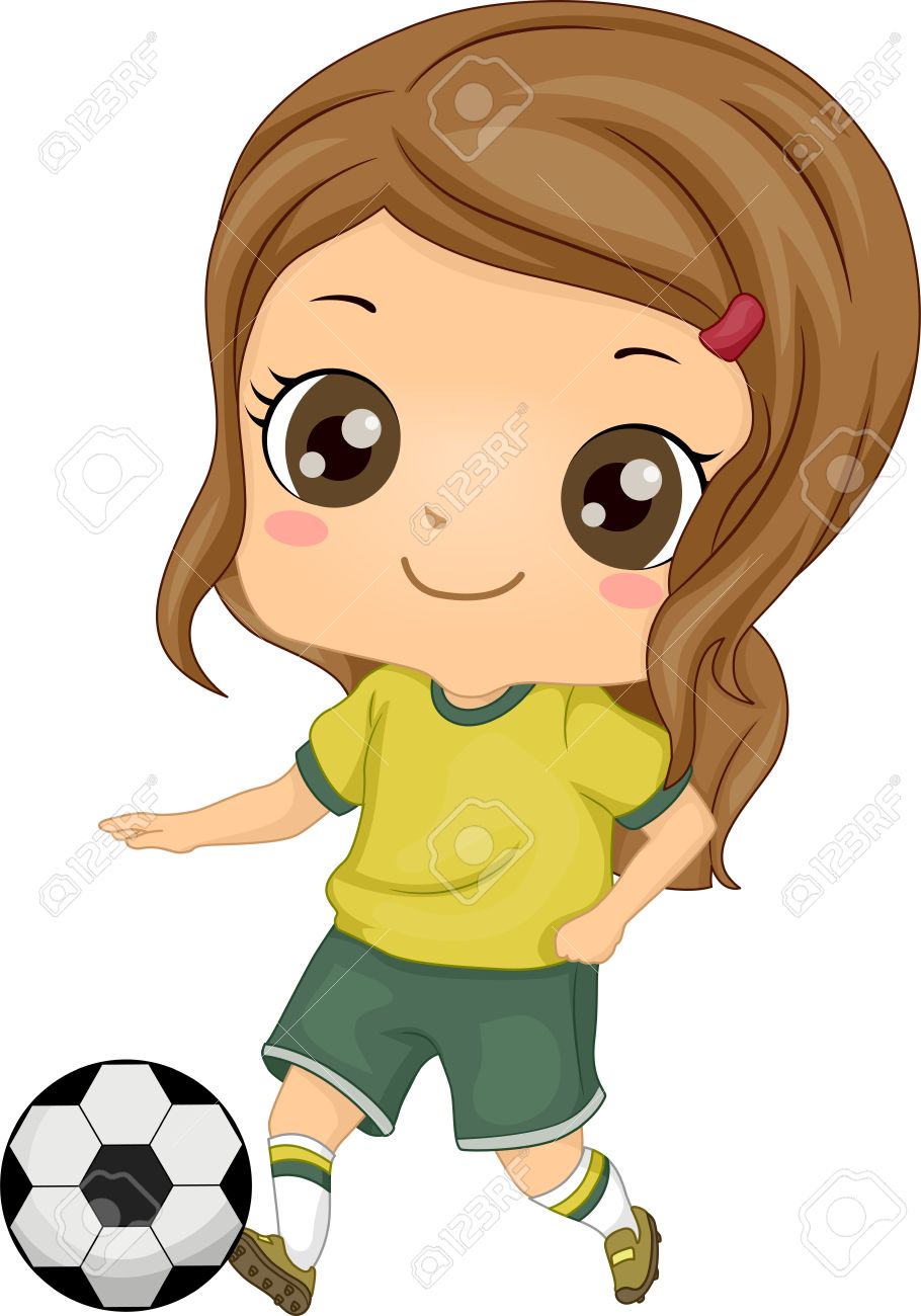 910x1300 Illustration Of Little Kid Soccer Girl Kicking A Soccer Ball Stock