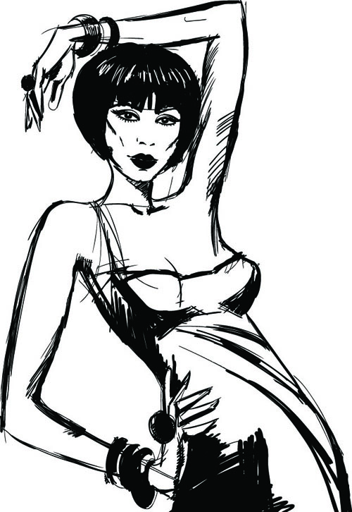 500x726 Hand Drawing Girl Design Vector Graphic 02 Brushes Amp Vectors