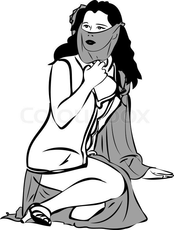 603x800 A Sketch Of A Girl With A Veil On His Face Stock Vector Colourbox