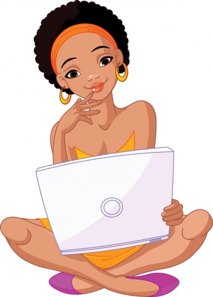 431x600 Girl And Computer 04 Vector Free Vector In Encapsulated Postscript