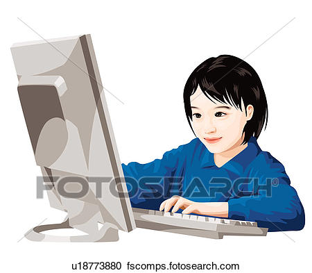 450x393 Stock Illustrations Of Young Girl On Computer U18773880