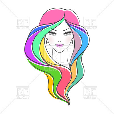 400x400 Outline Of Woman's Face With Colorful Hair Royalty Free Vector