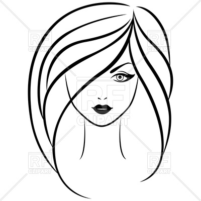 400x400 Outline Of Young Beautiful Girl Portrait Royalty Free Vector Clip