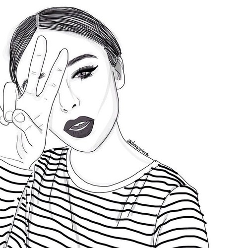 500x500 Drawing, Girl, Outline, Outlines, Tumblr Girl