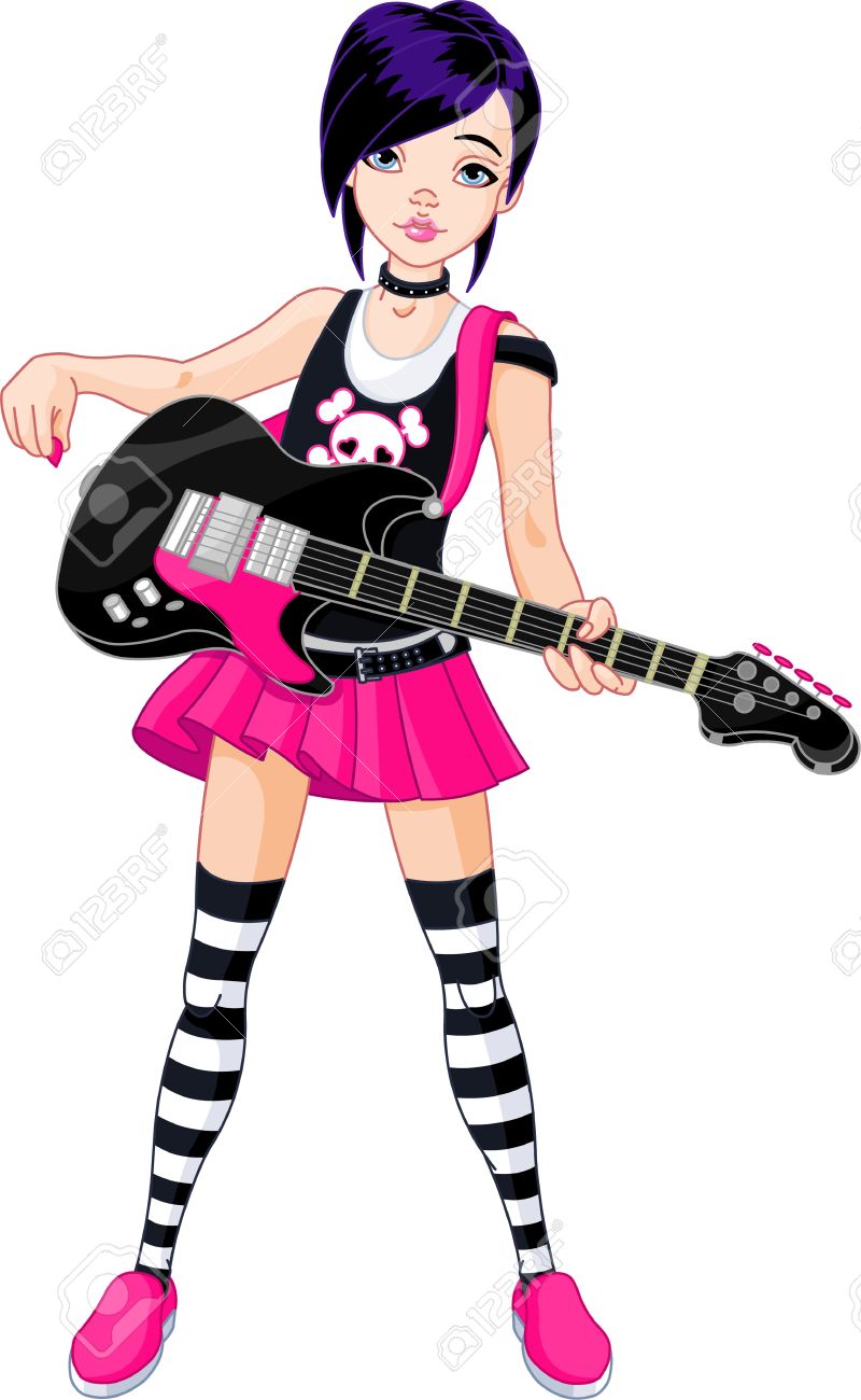 800x1300 Cool Rock Star Girl Playing Guitar Royalty Free Cliparts, Vectors