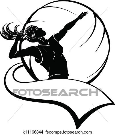 402x470 Clipart Of Girl Volleyball Player With Pennant K11166844