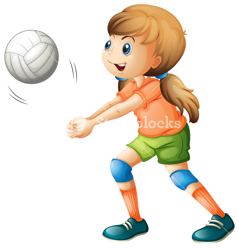 962x1000 Illustration Of A Smiling Girl Playing Volleyball On A White