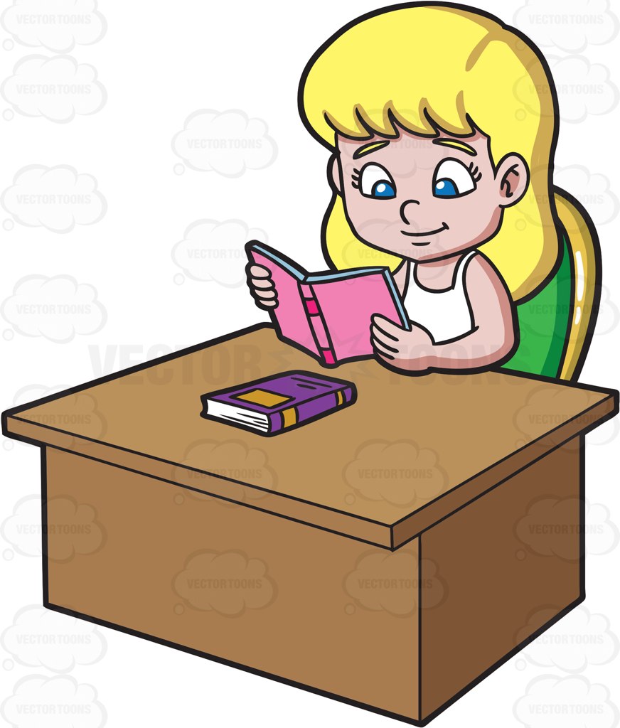 872x1024 A Girl Reading A Good Book Cartoon Clipart