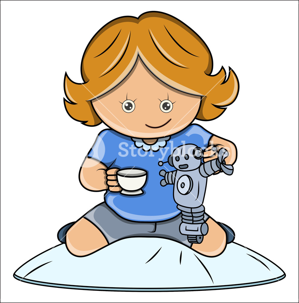 987x1000 Little Girl Playing With Robot