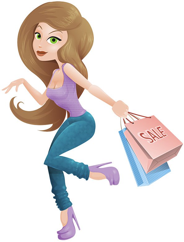 594x780 Shopping Girl Character With Long Hair Free Vector 123freevectors