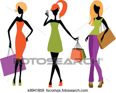 450x361 Clip Art Of Young Girls Shopping K8941859